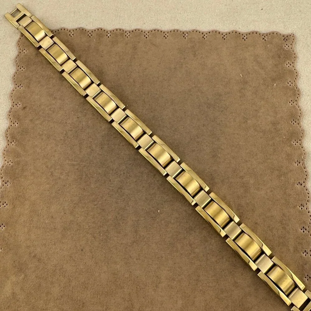 Vintage Stainless Steel Mans Heavy Bracelet 18K Gold Plated - Picture 5 of 6